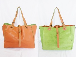 Sofia C. sophia si- leather × suede reversible tote bag orange × green 