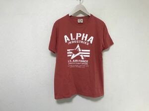 本物アルファインダストリーズALPHAコットンプリント半袖TシャツインナーメンズビジネススーツアメカジサーフミリタリーピンクL