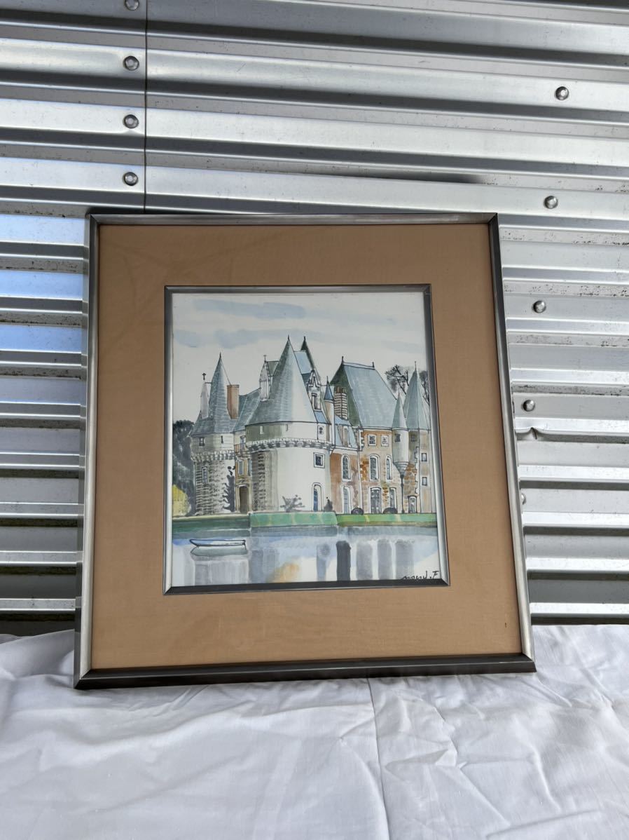 ◆Peinture Shikishi◆Château de Masuhiro Furukawa, membre de la société Nishina, cadre en aluminium◆A-3051, Peinture, aquarelle, Nature, Peinture de paysage