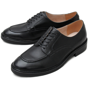 新品■オックスフォードシューズ 牛床革 スプリットレザー Uチップ レザーブーツ 紐靴 革靴 ポストマン 26.0cm～26.5cm 黒 ブラックB