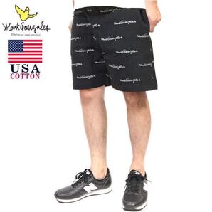 新品 正規 M マークゴンザレス ショートパンツ USAコットン ロゴ総柄 裏毛ショーツ ヘビーウエイト コットン ブラック