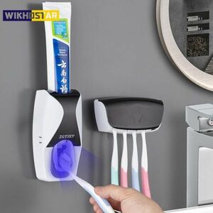 A7216:歯ブラシホルダー 自動歯磨き粉ディスペンサーセット 自己接着剤 壁掛け歯磨き粉 バスルーム用
