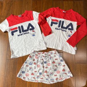 BABYDOLL ベビードール FILAハローキティ120cm 3点セット 半袖Tシャツ ロンT スカート