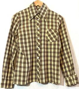 EURO VINTAGE SHIRT☆60's-70'sVINTAGE☆フランネルシャツ☆ネルシャツ☆ヨーロッパ☆ユーロビンテージ☆イエロー☆ブラウン☆黄色☆茶