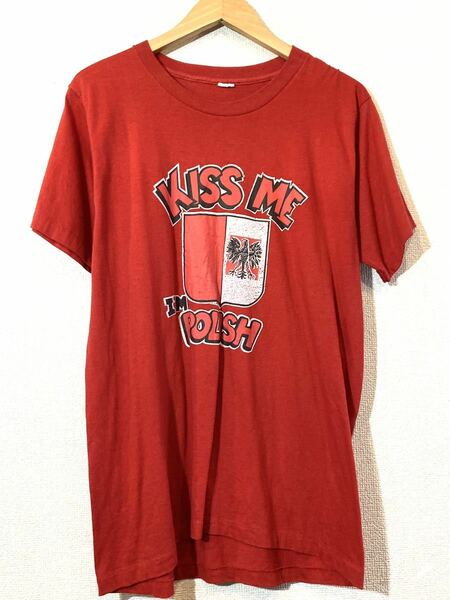 VINTAGE T-SHIRT☆70's-80'sVINTAGE☆Tシャツ☆KISS ME IM POLISH☆ポーランド☆USA製☆ビンテージ☆レッド☆赤☆L