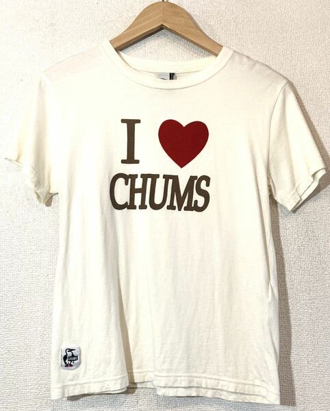 CHUMS☆Tシャツ☆ロゴプリント☆ハート☆ベロア☆ブービーバード☆ワンポイント☆I LOVE CHUMS☆チャムス☆ベージュ