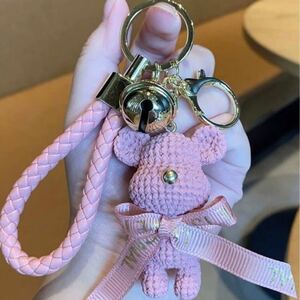 【ピンク】 くまちゃん キーホルダー バッグチャーム 鈴 かわいい リボンベア