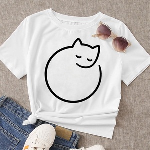 □アートな猫ちゃん♪イラストTシャツ☆丸ねこ シルエット☆白★S M L 2L 3L 4L 5L★ネコ CAT 動物☆レディース◆新品未使用◆☆送料0円☆