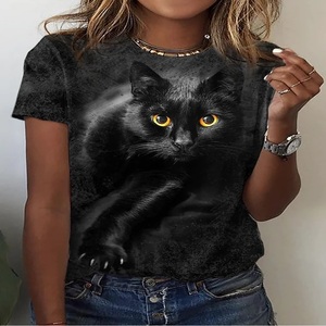 □アートな3D猫ちゃん♪6Lサイズまで豊富なTシャツ☆黒猫 イエローアイ★S M L 2L 3L 4L 5L★ネコ CAT☆レディース◆新品未使用◆☆送料0円