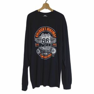 新品 大きいサイズ ROUTE 66 ロングスリーブ tシャツ 自動車 プリントTシャツ メンズ 2XL 黒色 ティーシャツ GILDAN #2507