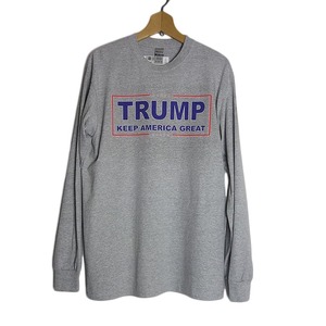 Tシャツ デッドストック ロングスリーブ ティーシャツ プリントTシャツ GILDAN グレー色 メンズ Mサイズ TRUMP #2516