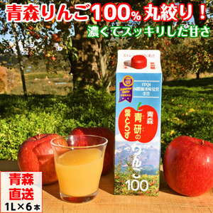 葉とらず りんごジュース 1000mｌ 6本 青森産 青研 ストレート100%果汁の無添加 リンゴジュース ジュース