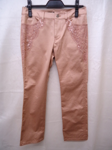 [KCM]sta-326* не использовался товар *[NOVESPAZIO/ Novesrazio ] гонки & украшен блестками стрейч брюки розовый оттенок бежевого размер 38