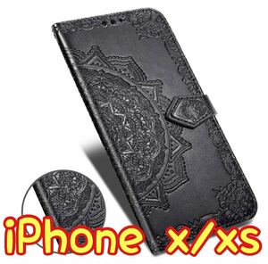  тиснение смартфон кейс блокнот type iPhone X/Xs черный 