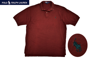 Y-4134★送料無料★美品★Polo by Ralph Lauren ポロ ラルフローレン★レンガ色 ポニー刺繍 スムース生地 半袖 ポロシャツ Ｍ