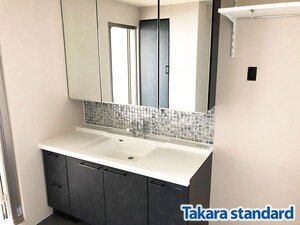 P2208【モデルルーム展示未使用品】タカラスタンダード 高級洗面化粧台/シングルレバー/シャワー水栓/三面鏡/リフォーム/W1430mm