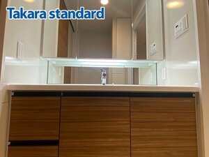 P2229【モデルルーム展示未使用品】タカラスタンダード 高級洗面化粧台/シングルレバー/シャワー水栓/鏡/リフォーム/W1220mm