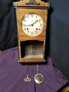 ルビー印　掛時計《振り子掛時計》「下部ガラス無し」【現状渡し】ゼンマイRUBY CLOCK アンティーク ボンボン時計　レトロ 壁掛時計 　