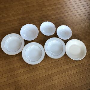 深皿7枚セット　カレー皿 金縁がオシャレでスープ皿にかなりオススメ　サラダボウル3枚　白　ホワイト皿