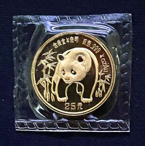 【未開封品】レア 1986年 かわいい パンダ金貨 25元 1/4oz Au.999 ビニールパウチ入り 中華人民共和国 K24 純金