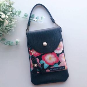 和柄のスマホポーチ スマホポシェット ハンドメイドスマホポーチ スマホショルダー