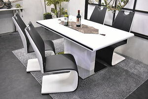 ST11-16BQZ-KC=【新品 未使用品】伸張式ダイニング5点セット家具テーブル食卓4人掛けWH鏡面テーブル椅子ブラック チェアデザイナー家具