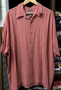 ★アロハシャツ　縦ライン　シンプル　赤系　レンガ色　2XL 大きいサイズ