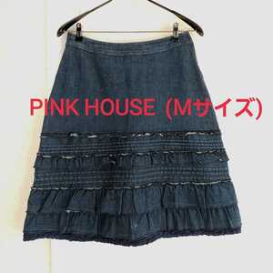 正規品◆美品 PINK HOUSE ピンクハウス フリル デニムスカート(Mサイズ)インディゴ/濃紺