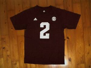 ★微難有★アディダス★adidas★TEXAS A＆M　#2★プリント コットン 半袖Ｔシャツ クルーネック M エンジ