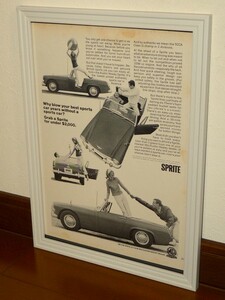 1966年 USA 洋書雑誌広告 額装品 Austin Healey Sprite オースチン ヒーレー スプライト/検索用 MG Midget ミジェット 店舗 ガレージ 看板 