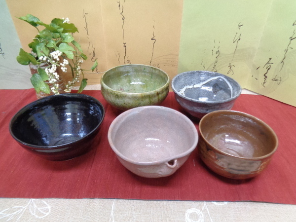 茶道具 抹茶椀 色々5点 天目/赤土/黒土/多色 陶印あり 陶器 中古品