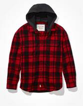 * 1点のみ * アメリカンイーグル フード付きシャツ フランネルシャツ AE Cozy Cabin Hoodie Flannel 長袖シャツ ジャケット L / Red *_画像1