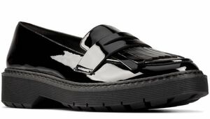 Clarks 24cm tea n key quilt Loafer leather thickness bottom pa tent black soft insole Flat formal sneakers RRR55