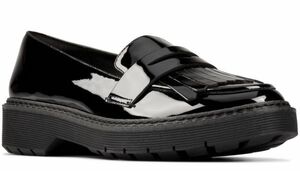 Clarks 27cm tea n key quilt Loafer leather thickness bottom pa tent black soft insole Flat formal sneakers RRR55