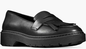 Clarks 25.5cm tea n key quilt Loafer leather thickness bottom black soft insole Flat formal sneakers RRR55