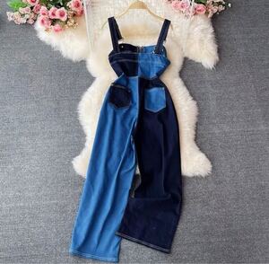 【新品未使用】サロペット オーバーオール パンツ ボトムス 春 夏 コーデ 新品 デニムオーバーオール デニム ワイドパンツ