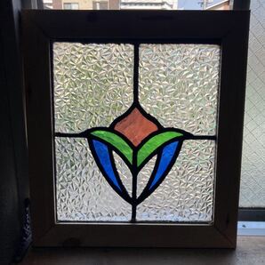 8s-540 アンティークステンドグラス 花草柄 1920年代英国製/イギリス製