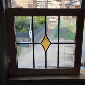 8s-576 アンティークステンドグラス ダイヤ柄/格子柄/縦横使い可 1920年代英国製/イギリス製