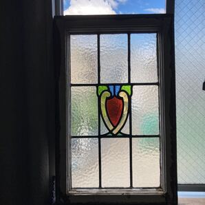 8s-581 アンティークステンドグラス 花草柄/上下使い可 1920年代英国製/イギリス製