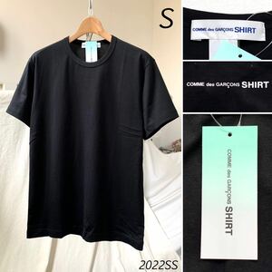 S 新品 2022SS コムデギャルソンシャツ 背面 首元 ロゴ 半袖 Tシャツ 黒 ブラック Comme des Garcons Shirt メンズ FI-T011 ギャルソン