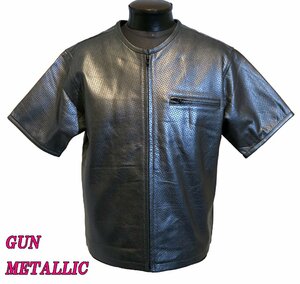 L size summer. Rider's cow leather punching leather shirt mesh lining 3698 gun metallic original leather short sleeves summer jacket mesh leather 