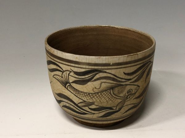 陶芸 中国古美術 中国古陶磁器 古玩 明朝明代 磁州窯 鉄絵 宝珠に魚藻