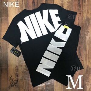 M 新品 NIKE ナイキ ビッグロゴ 上下セット 半袖 Tシャツ ハーフパンツ セットアップ 黒 黒 ブラック Mサイズ ショートパンツ　
