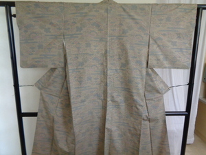 a216-80 色大島紬 正絹 風景紋 昭和レトロ 着物 アンティーク 