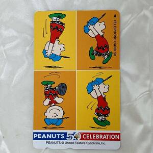 SK テレカ　未使用　スヌーピー　テレホンカード　50度数　PEANUTS 50TH CELEBRATION 50周年　チャーリーブラウン　オレンジ