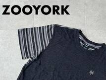 ☆送料無料☆ ZOO YORK ズーヨーク USA直輸入 古着 半袖 ロゴ ボーダー Tシャツ メンズ M グレー トップス 中古 即決_画像1