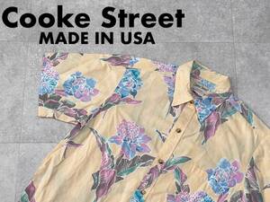 ☆送料無料☆ Cooke Street クックストリート 古着 半袖 総柄 ボックス 裏使い リバースプリント シャツ アメリカ製 メンズ ライトイエロー