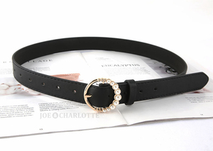 [ black ] three day month pearl leather belt Circle buckle jpy type dress One-piece .