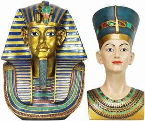 古代エジプトのファラオ ツタンカーメンと女王ネフェルティティの胸像 彫像 彫刻セット(輸入品)