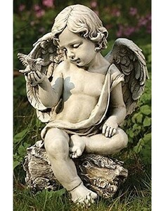 鳩と天使（ケルビム）ガーデン彫刻 彫像/ 智天使 教会 (輸入品) 旧約聖書 ガーデニング(輸入品)